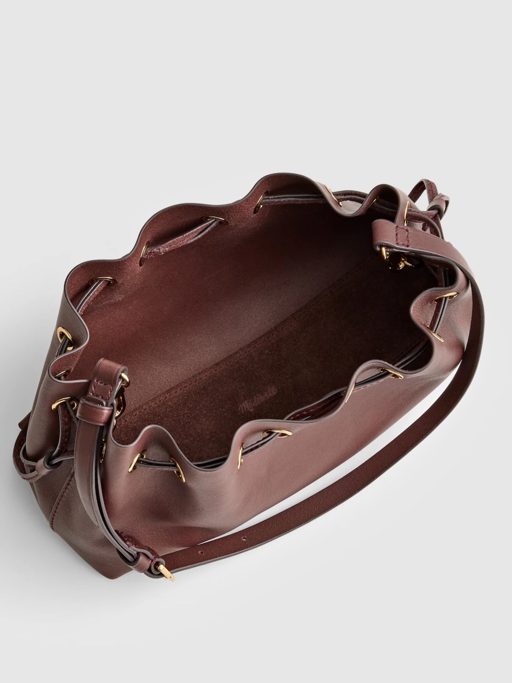 NWT MADEWELL Drawstring Clutch Mini Bag 100% Leather Chocolate Raisin NY176 - Picture 15 of 16
